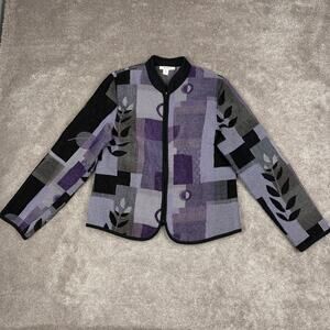 Vtg Purple Black Abstract Tapestry Zip Up Jacket Size M Artsy Boho Dressbarn